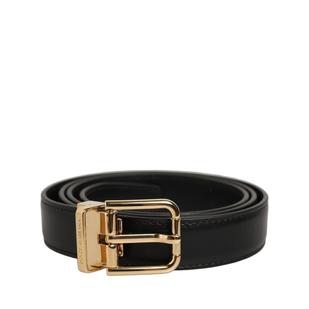 Dolce & Gabbana Black Classic Leather Gold Tone Buckle Women's Belt
